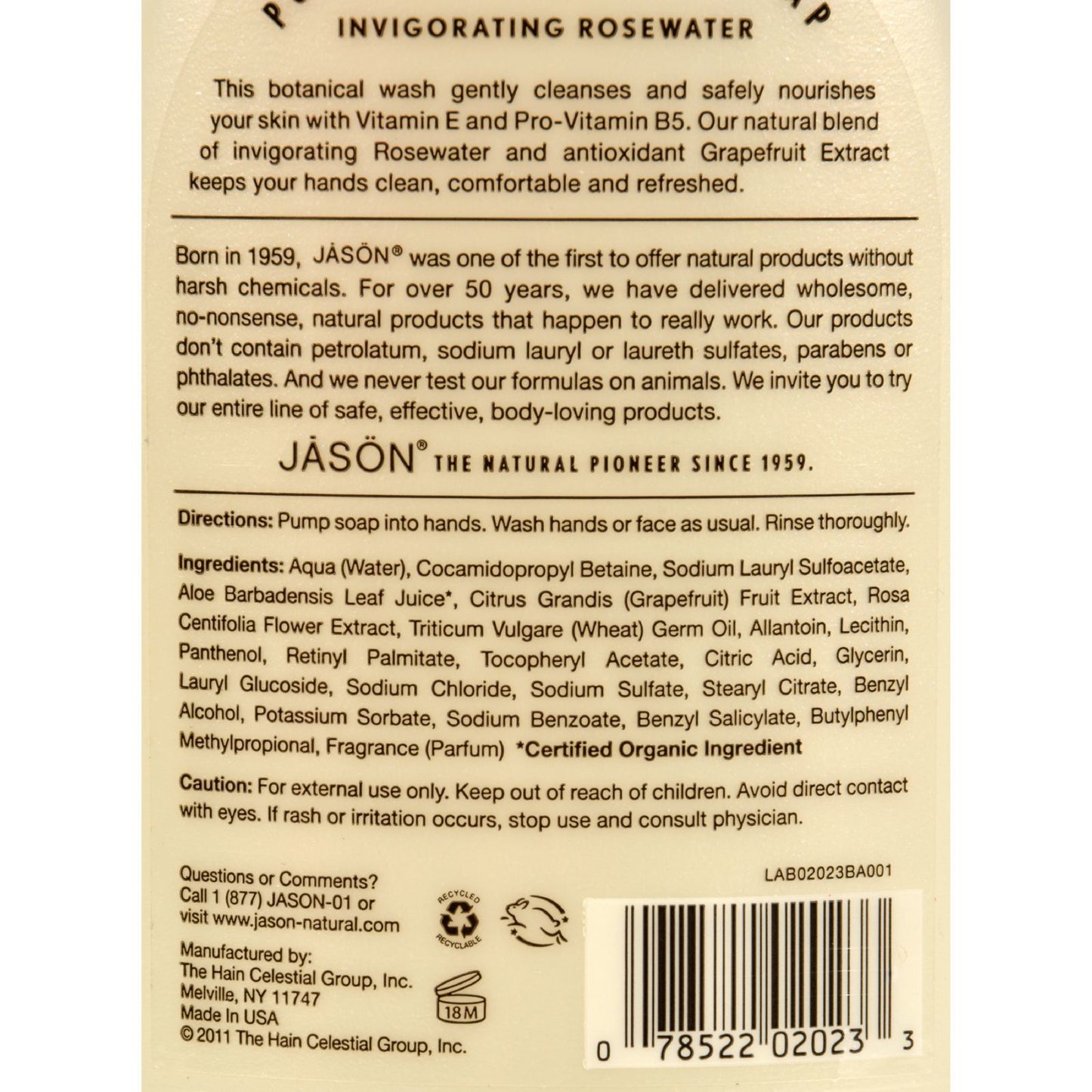 Jason Pure Natural Hand Soap Invigorating Rosewater - 16 fl oz