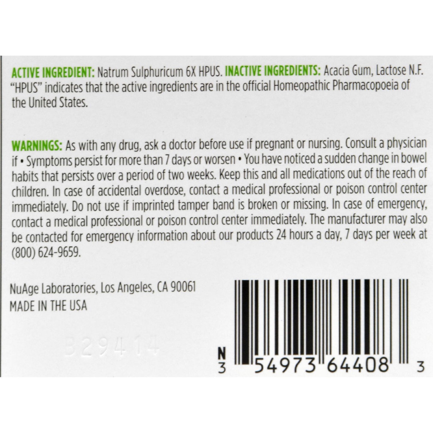Hyland's NuAge No 11 Natrum Sulph - 125 Tablets
