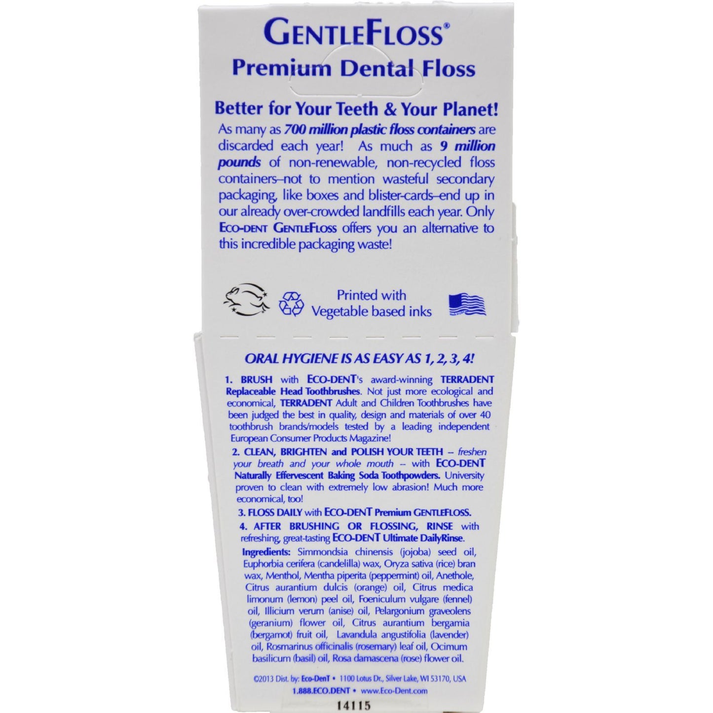 Eco-Dent GentleFloss Premium Dental Floss Mint - 100 Yards - Case of 6