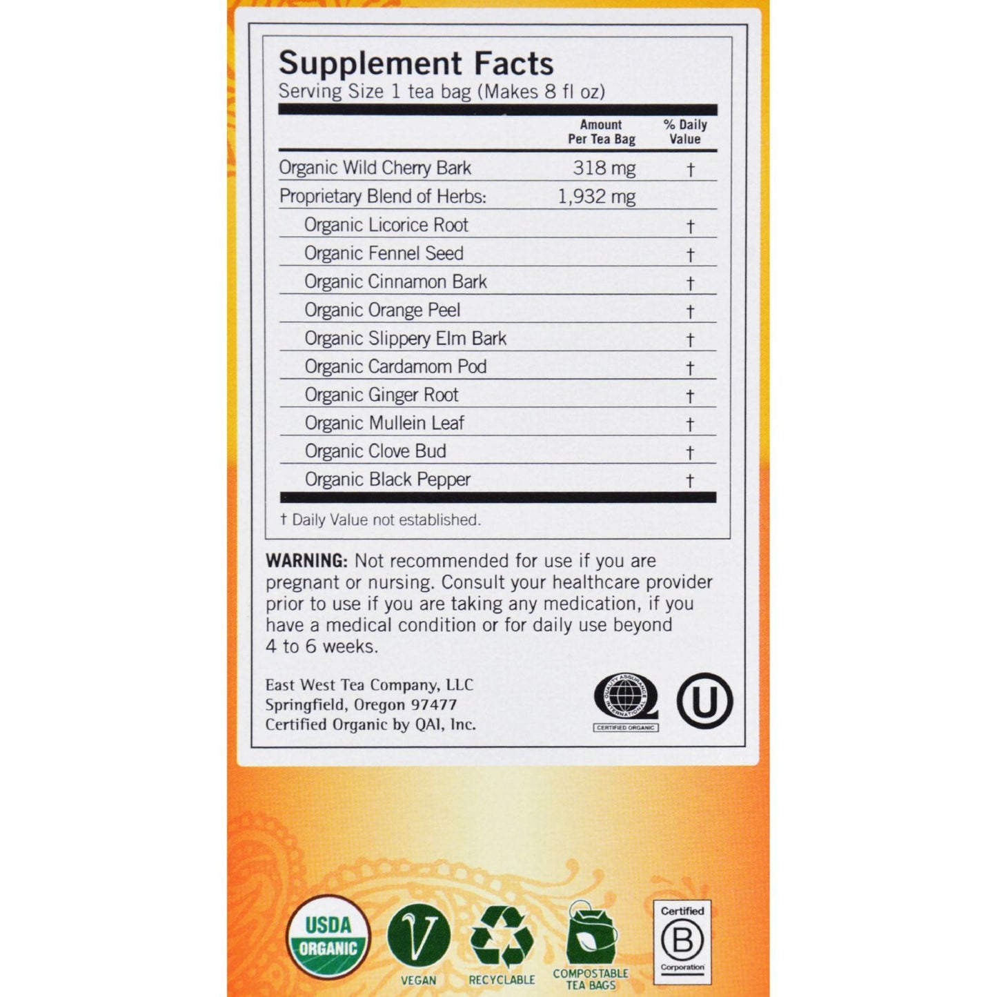 Yogi Organic Throat Comfort Herbal Tea Caffeine Free - 16 Tea Bags - Case of 6