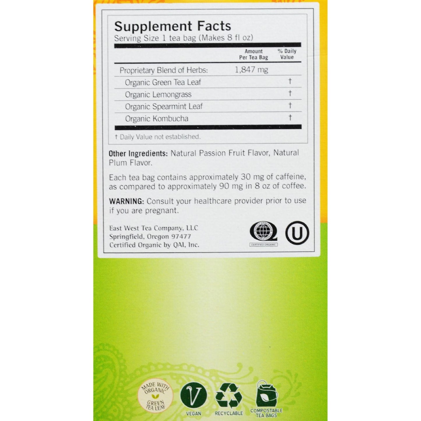 Yogi Herbal Green Tea Kombucha - 16 Tea Bags - Case of 6