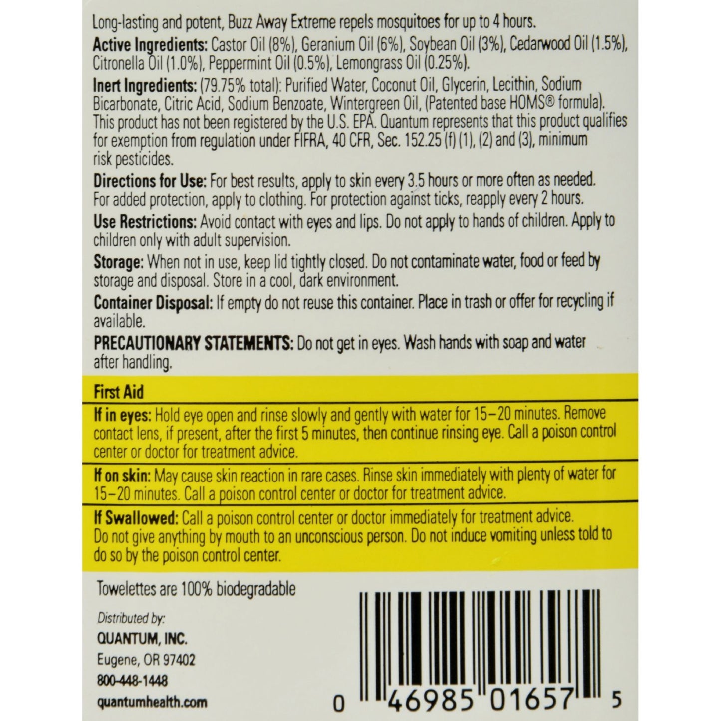 Quantum Buzz Away Extreme Repellent Pop-Up Towelette Dispenser - 25 Towelettes