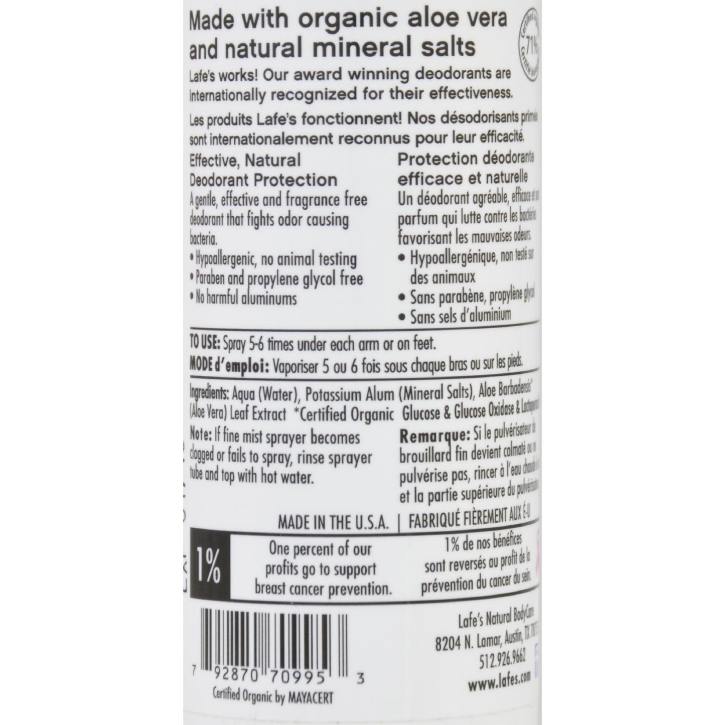 Lafe's Natural Body Care Deodorant Spray with Aloe - 4 fl oz