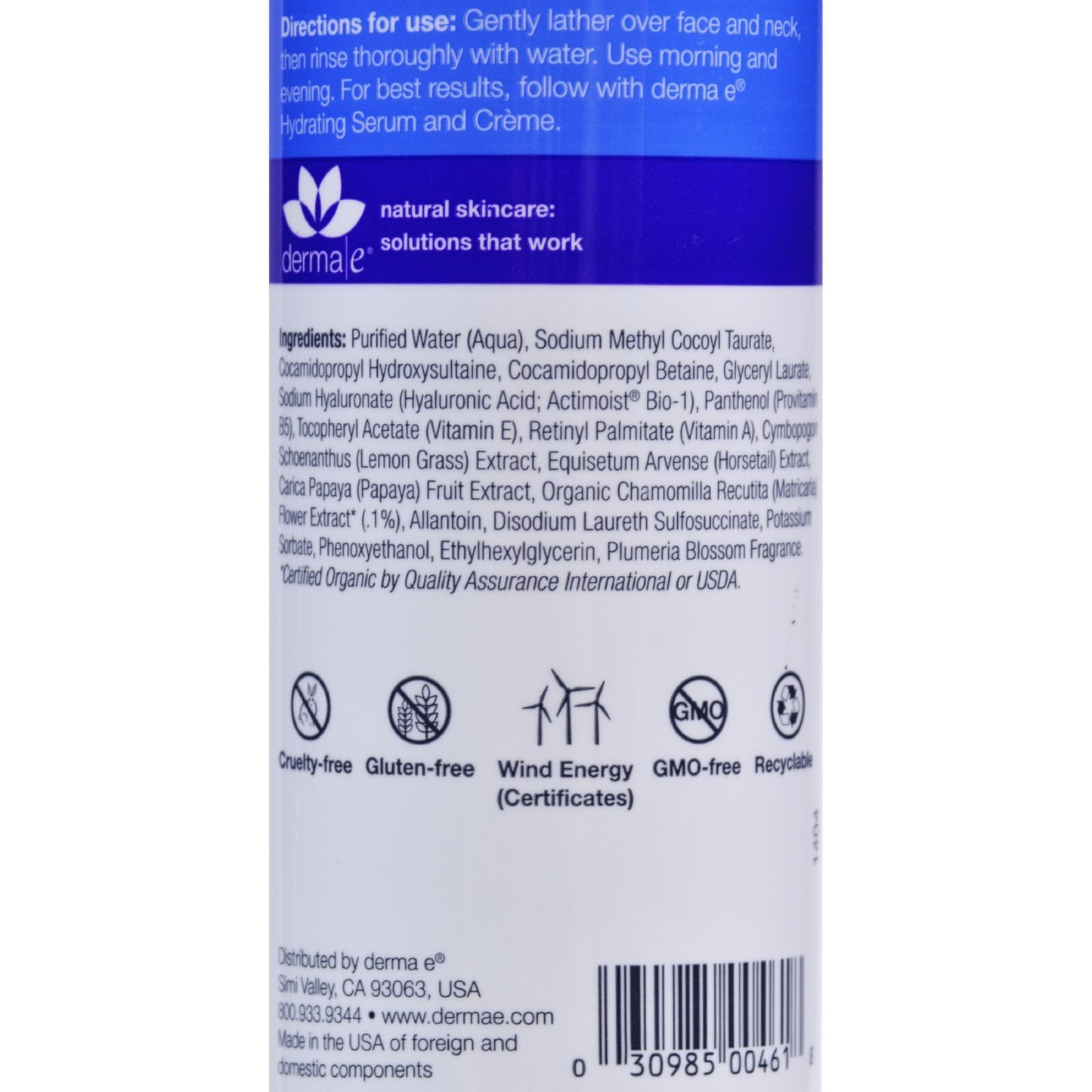 Derma E - Hyaluronic Hydrating Cleanser - 6 fl oz.