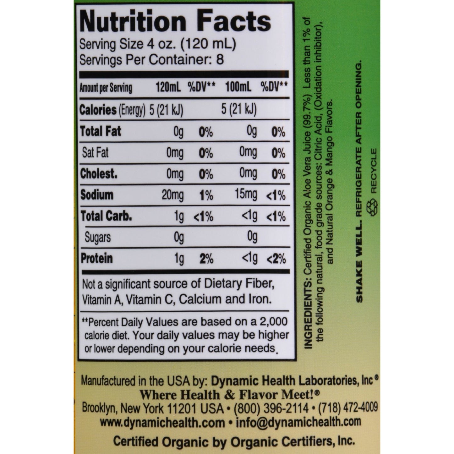 Dynamic Health Organic Aloe Vera Juice Orange Mango - 32 fl oz