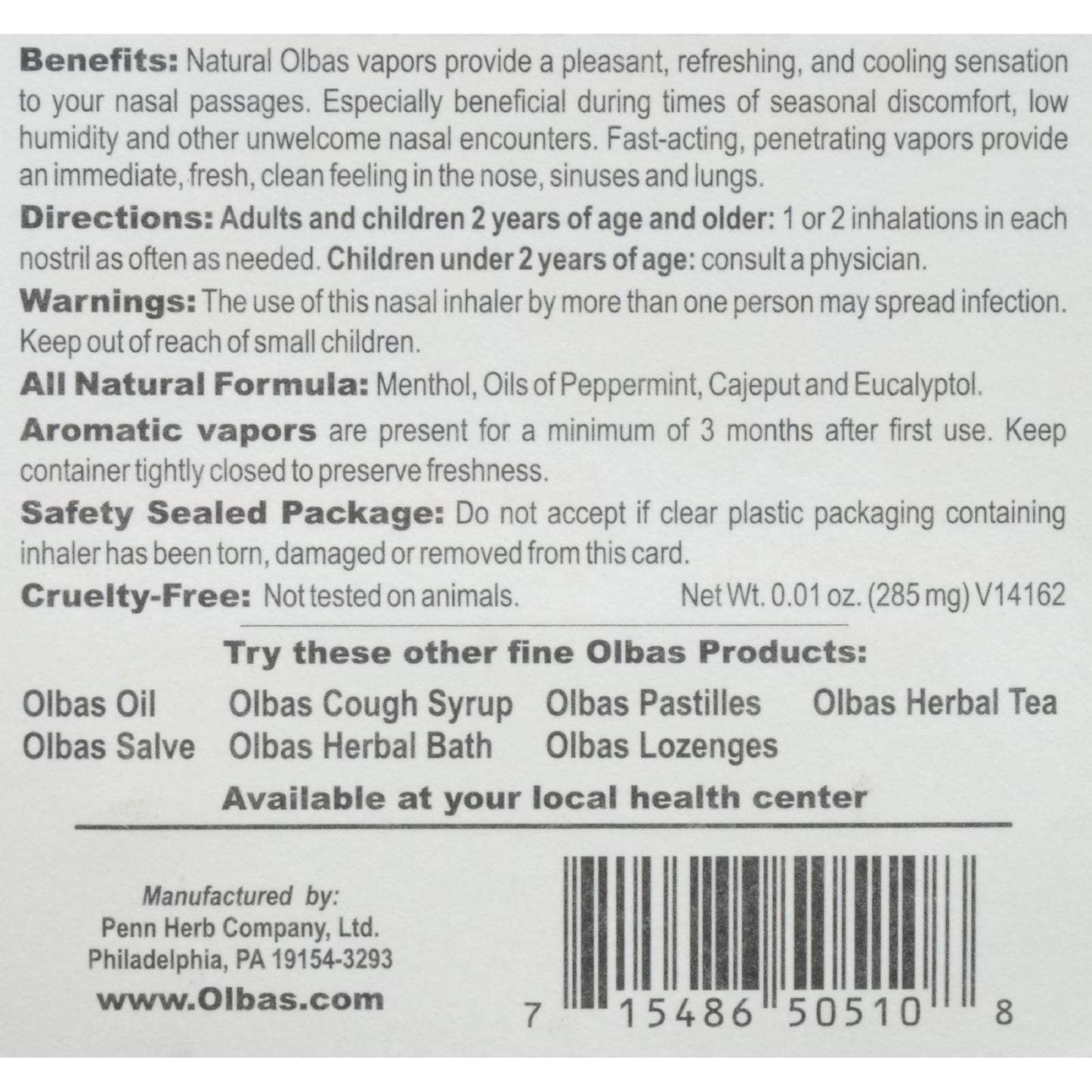 Olbas - Therapeutic Aromatherapy Inhaler - .01 oz