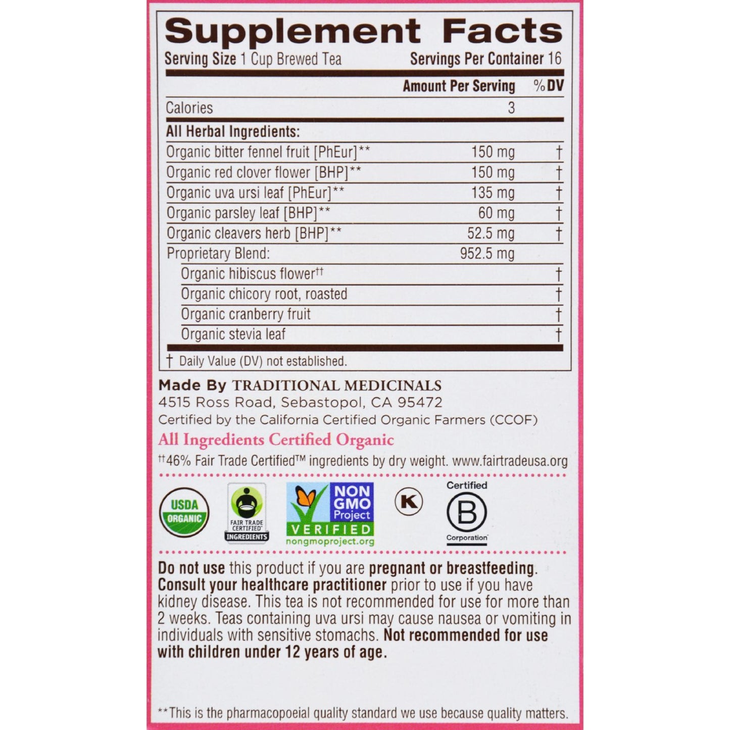 Traditional Medicinals Organic Weightless Cranberry Herbal Tea - 16 Tea Bags - Case of 6