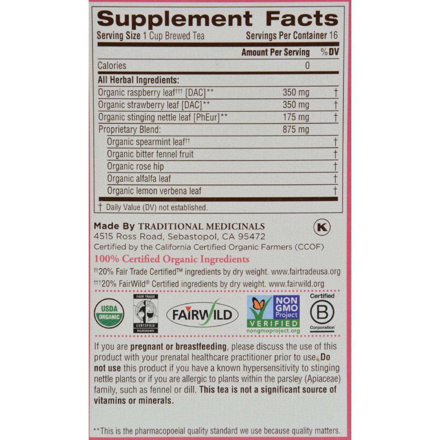 Traditional Medicinals Organic Pregnancy Herbal Tea - 16 Tea Bags - Case of 6