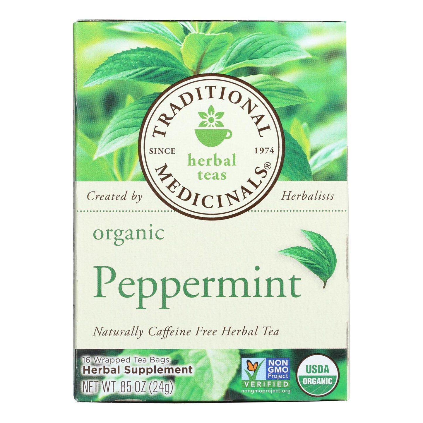Traditional Medicinals Organic Peppermint Herbal Tea - Caffeine Free - Case of 6 - 16 Bags
