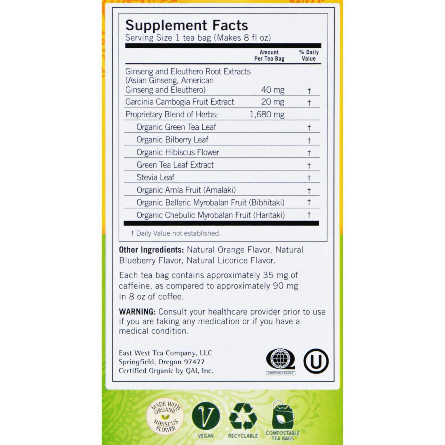 Yogi Green Slim Life Herbal Tea Blueberry - 16 Tea Bags - Case of 6