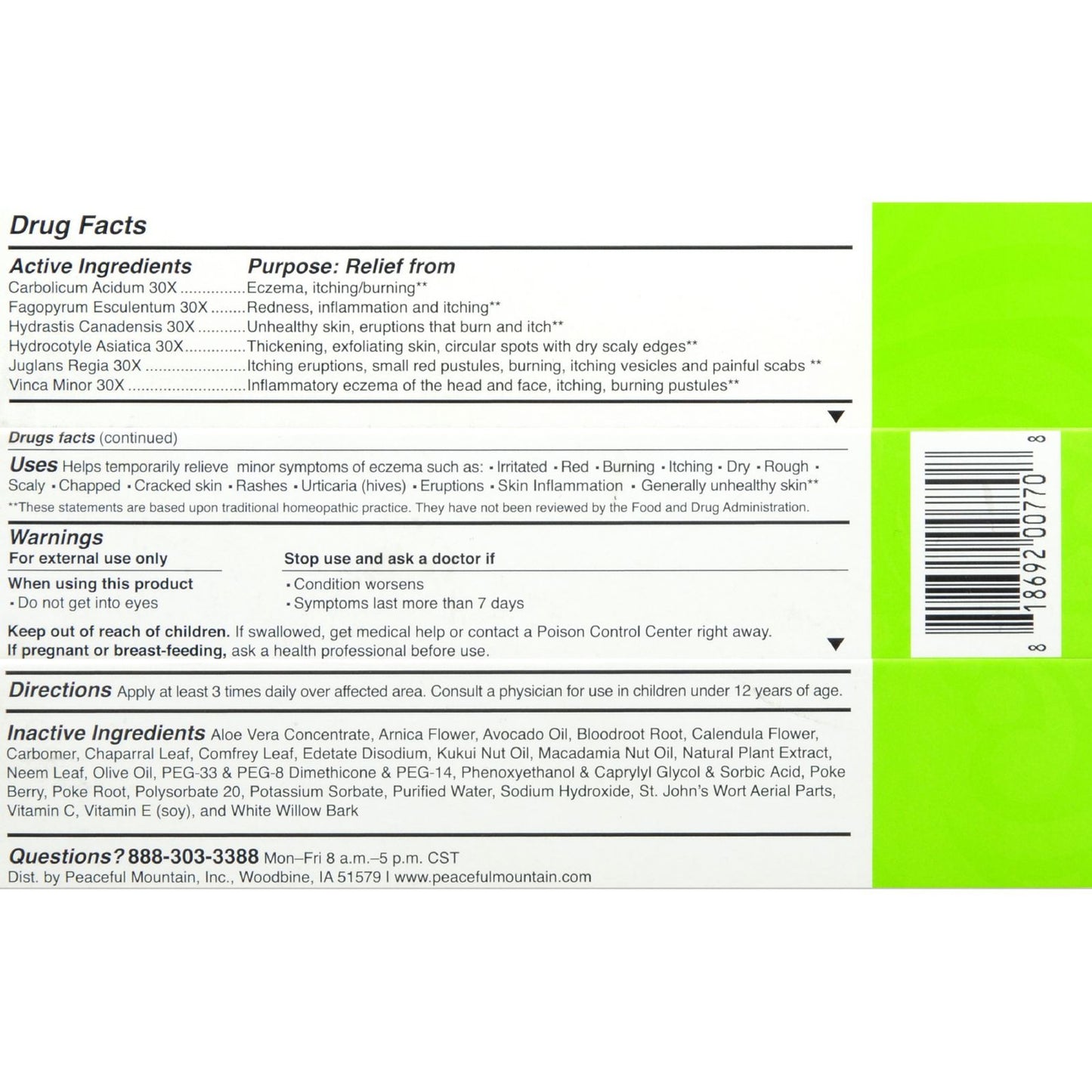 Peaceful Mountain Eczema Rescue Homeopathic Lotion - 1 oz