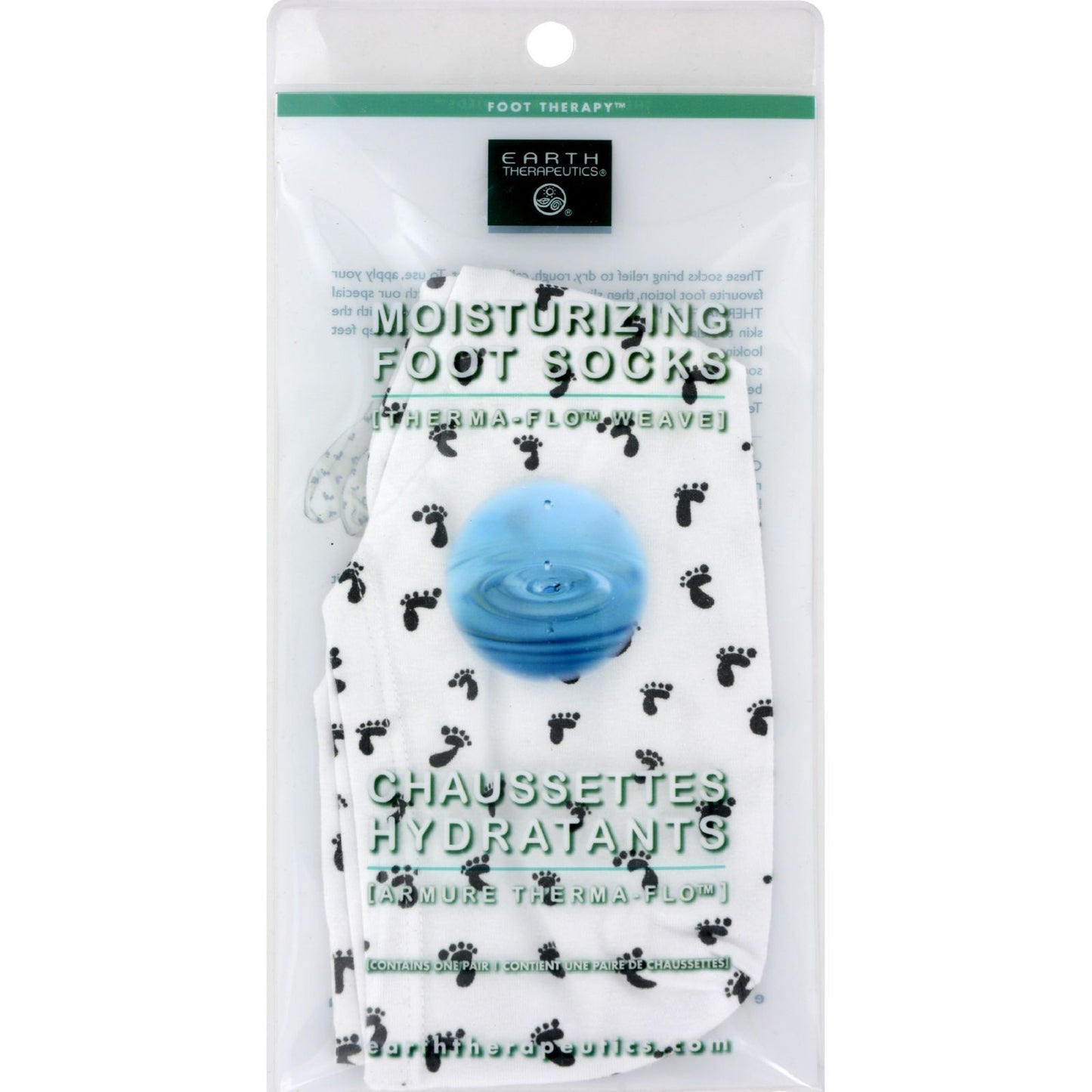 Earth Therapeutics Moisturizing Foot Sock - White with Footprints - 1 Pair