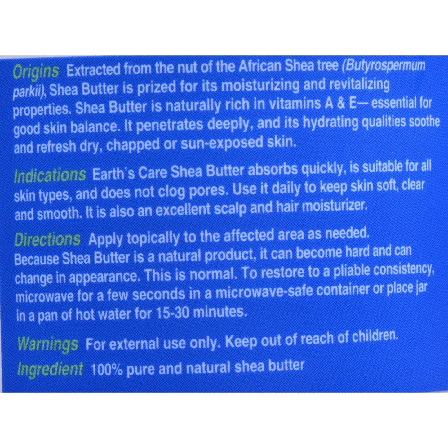 Earth's Care Shea Butter - 100 Percent Pure - Natural - 6 oz