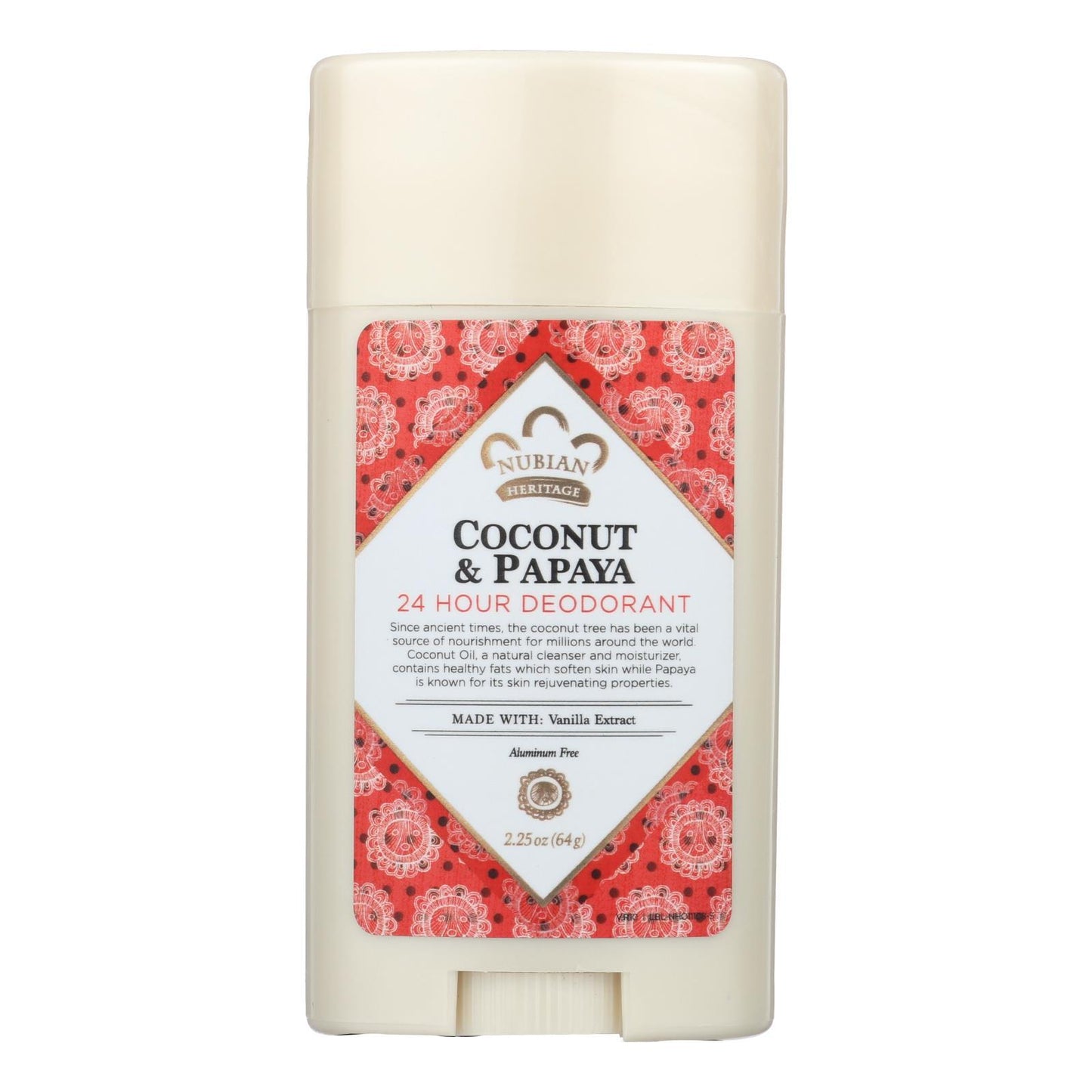 Nubian Heritage Deodorant - All Natural - 24 Hour - Coconut and Papaya - with Vanilla Oil - 2.25 oz