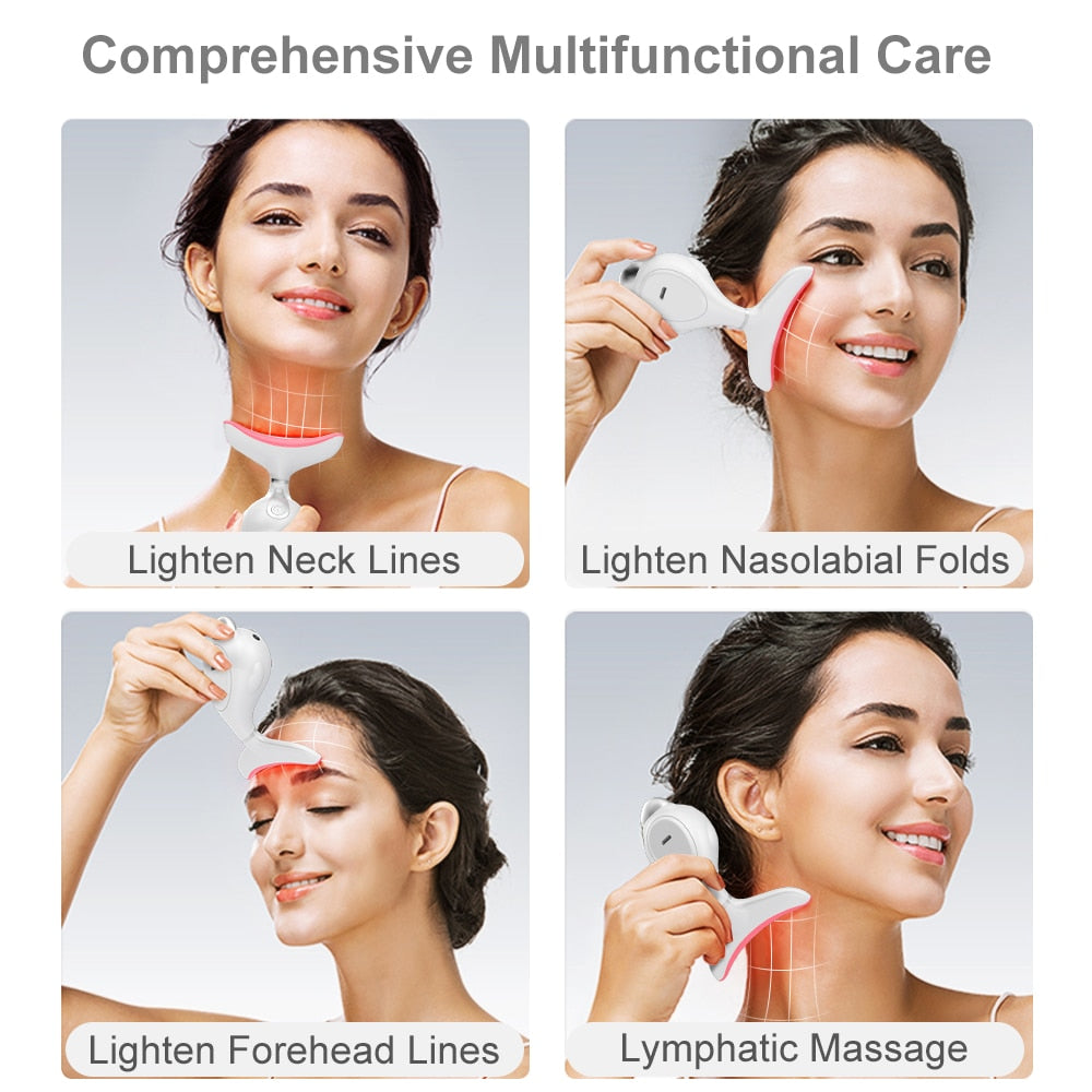 AmazeFan Facial Neck Massager 3 Colors Led Photon Therapy lifting Wrinkle Removal Beauty Device Reduce Double Chin Skin CareTool