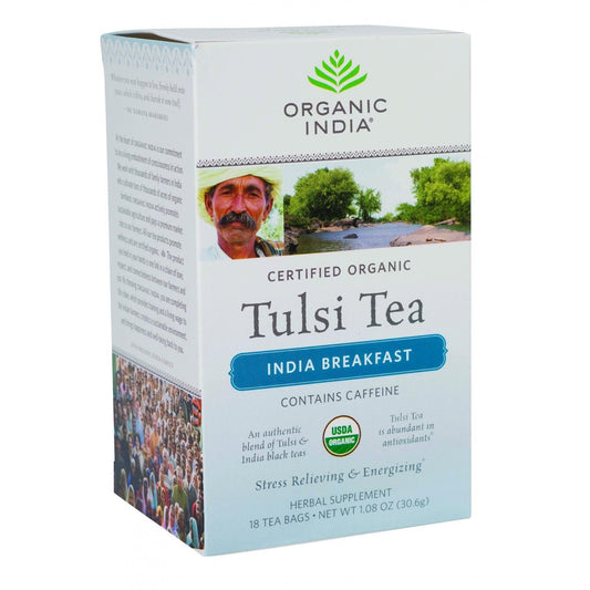 Organic India Organic Tulsi Tea - India Breakfast - 18 Tea Bags - Case of 7