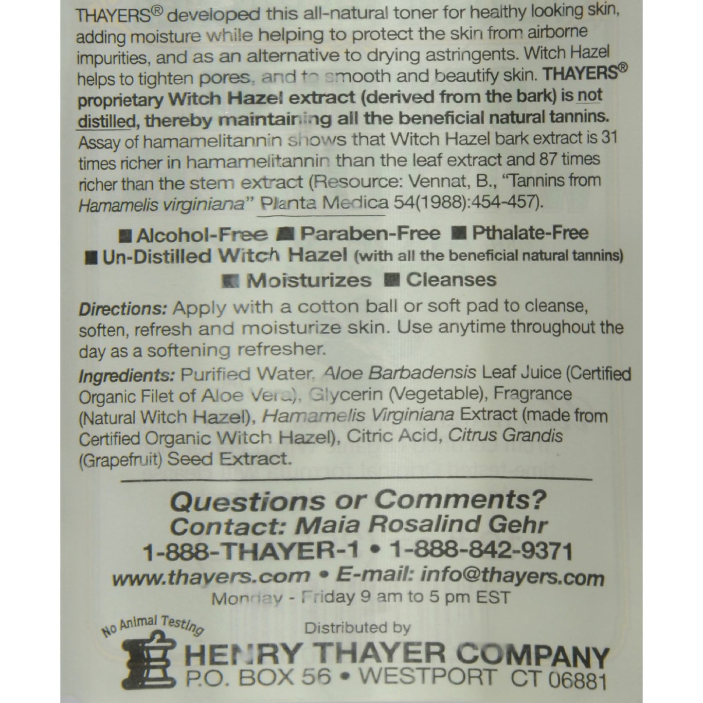 Thayers Witch Hazel with Aloe Vera Original Alcohol Free - 12 fl oz
