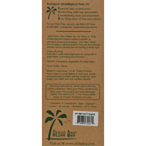 Aloha Bay - Palm Tapers - Burgundy - 4 Candles