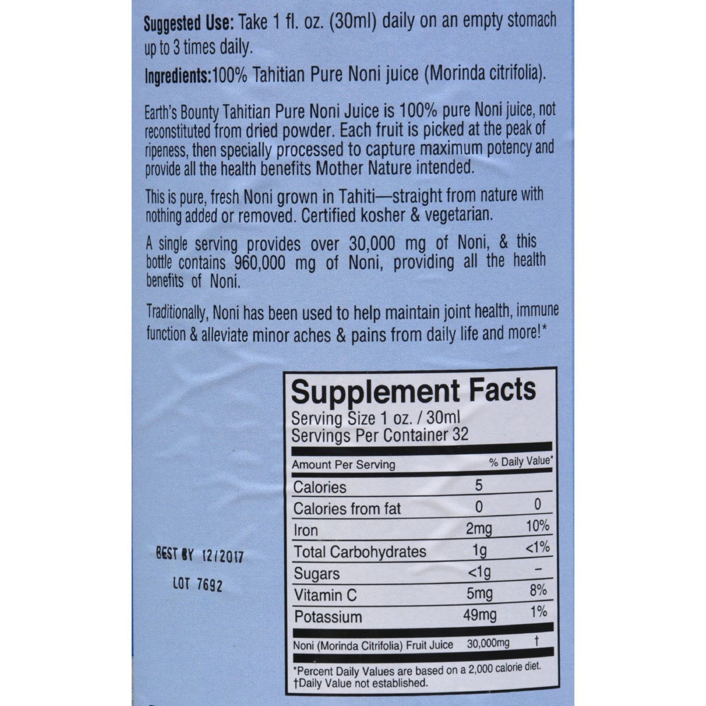 Earth's Bounty Tahitian Pure Noni Juice - 32 fl oz