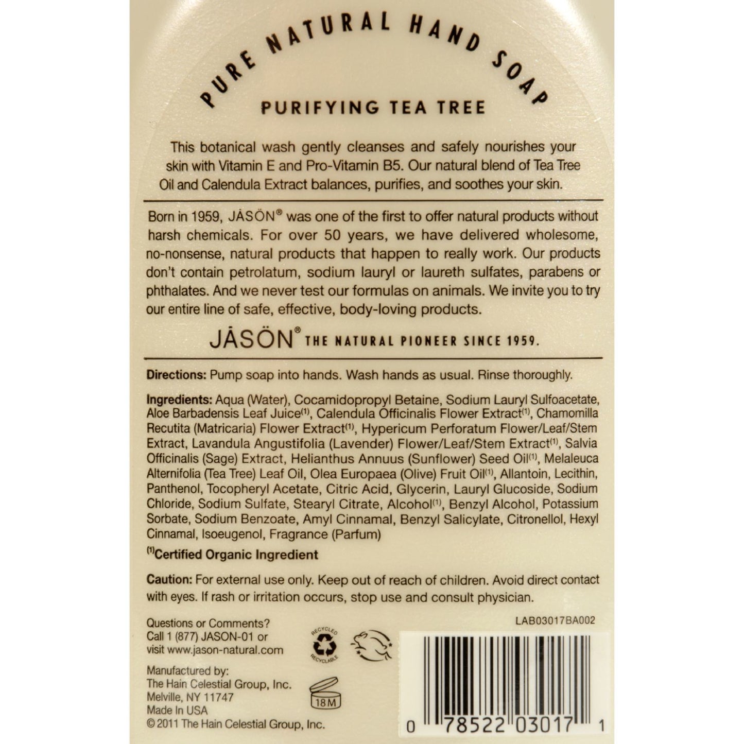 Jason Pure Natural Purifying Tea Tree Hand Soap - 16 fl oz