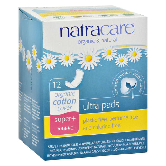 Natracare Natural Ultra Pads Super Plus w/organic cotton cover -  12 Pack