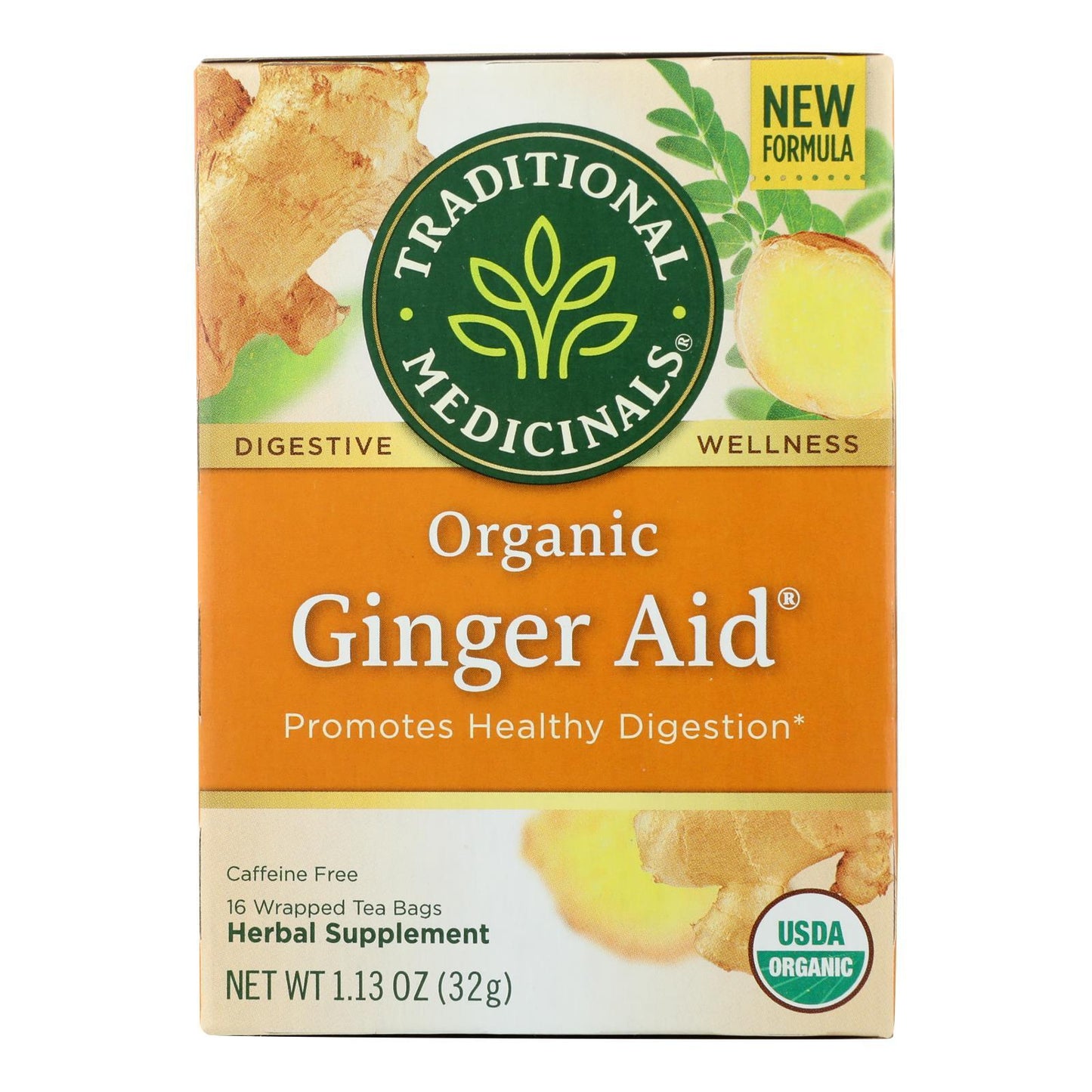 Traditional Medicinals Organic Ginger Aid Herbal Tea - 16 Tea Bags - Case of 6