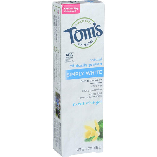 Tom's of Maine Toothpaste - Simply White - Gel - Sweet Mint - 4.7 oz - Case of 6