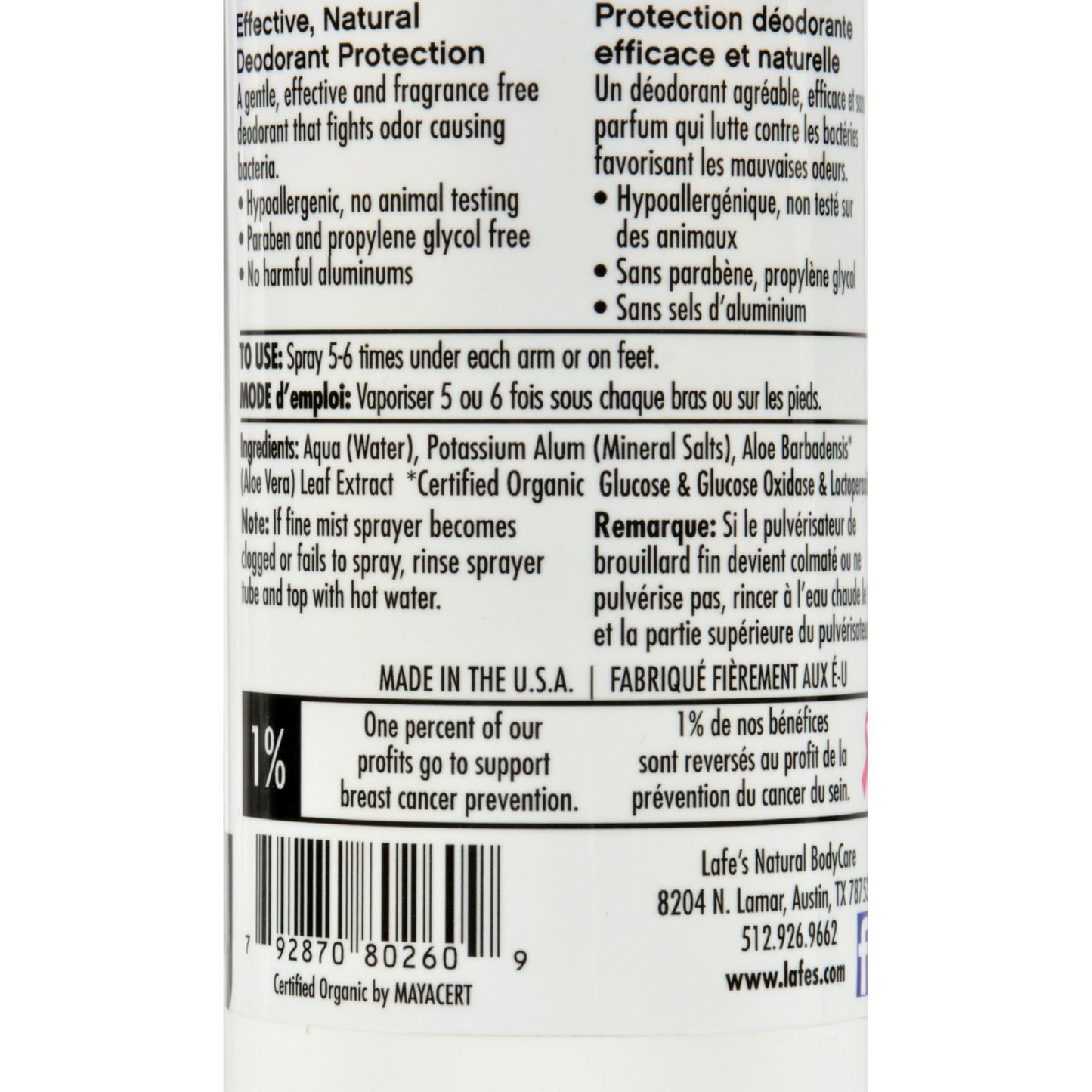 Lafe's Natural and Organic Deodorant Spray - 8 fl oz