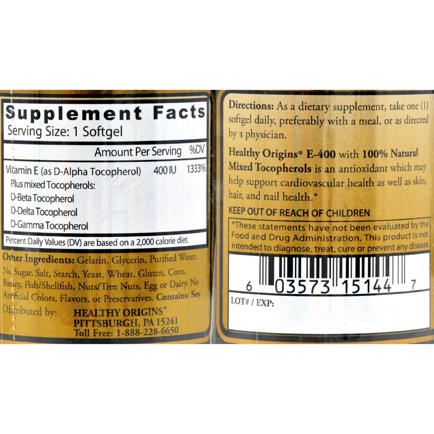 Healthy Origins E-400 - 400 IU - 90 Softgels