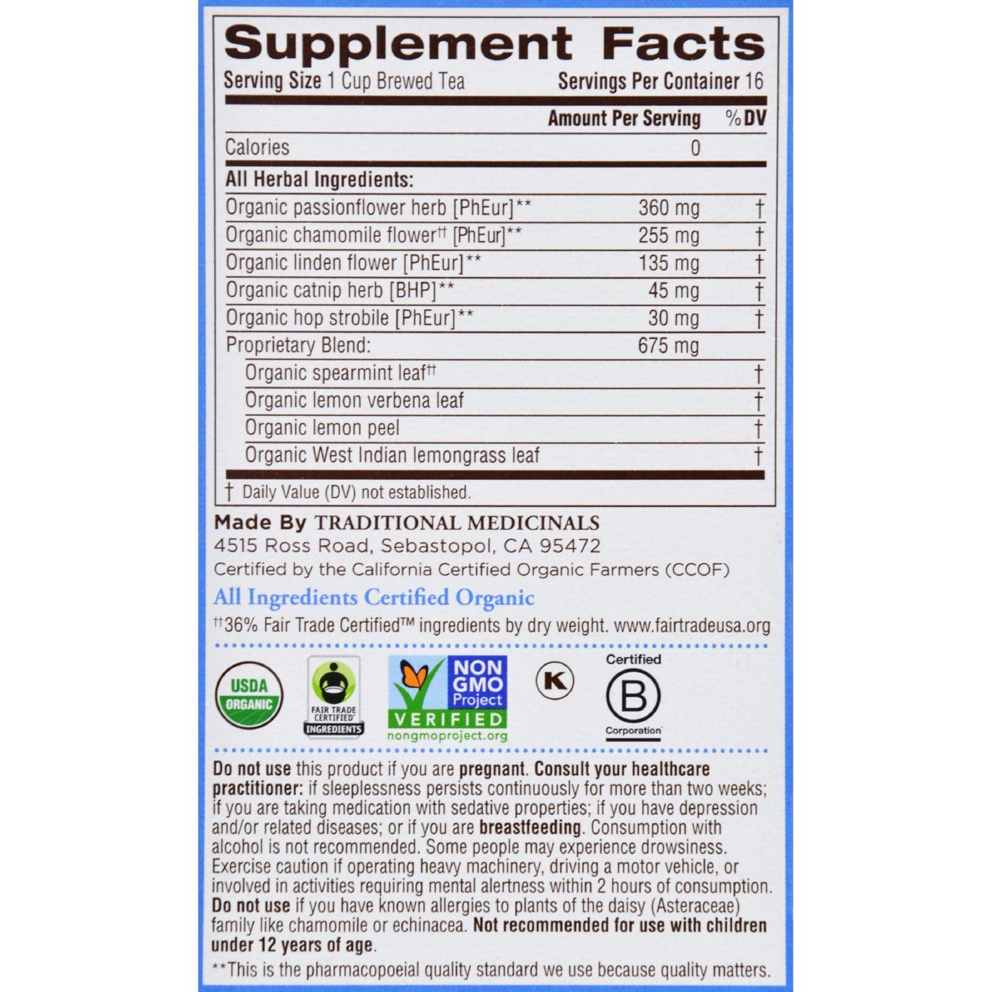 Traditional Medicinals Organic Nighty Night Herbal Tea - 16 Tea Bags - Case of 6