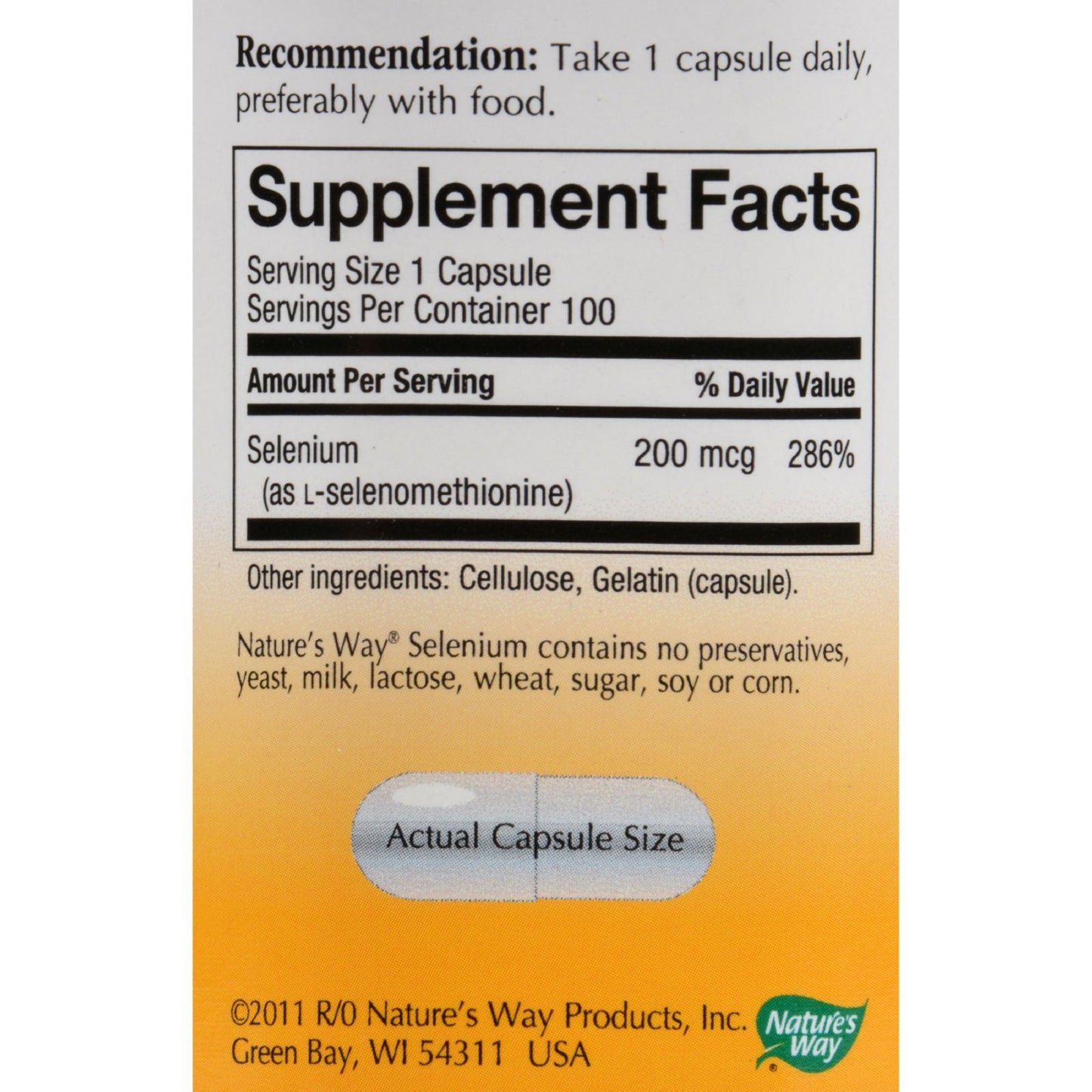 Nature's Way - Selenium - 200 mcg - 100 Capsules
