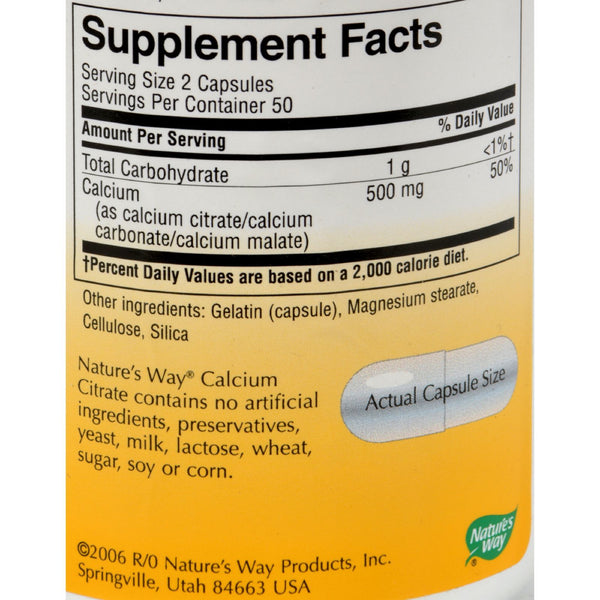 Nature's Way - Calcium Citrate - 500 mg - 100 Capsules