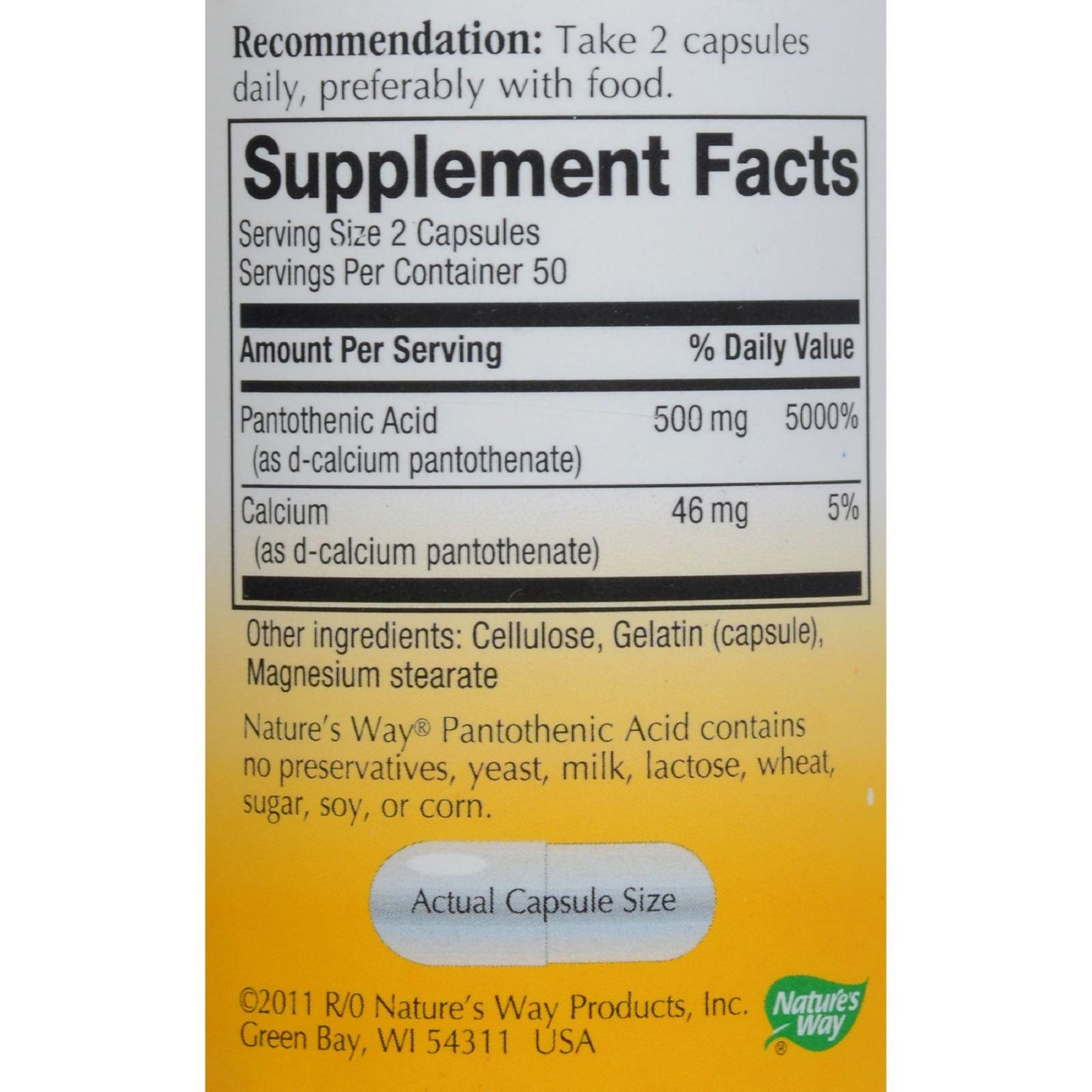 Nature's Way - Pantothenic Acid - 250 mg - 100 Capsules