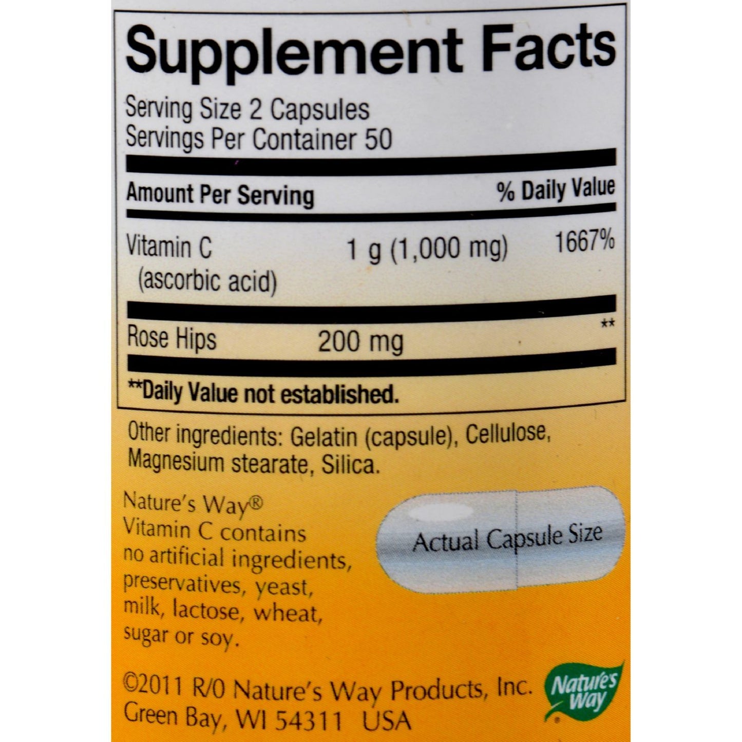 Nature's Way - Vitamin C-500 With Rose Hips - 500 mg - 100 Capsules