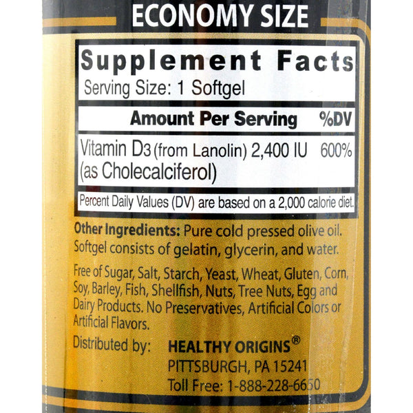 Healthy Origins Vitamin D3 - 2400 IU - 360 Softgels