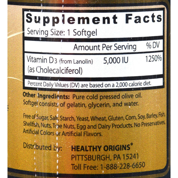 Healthy Origins Vitamin D3 - 5000 IU - 120 Softgels