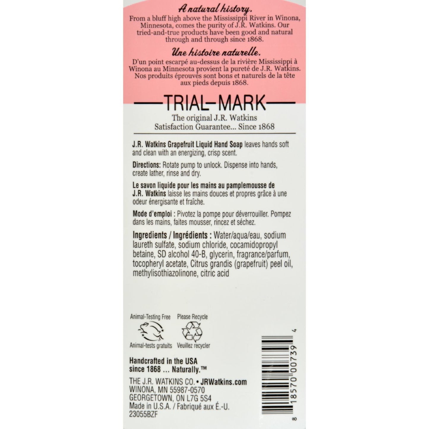 J.R. Waktins Liquid Hand Soap - Grapefruit - Case of 6 - 11 oz