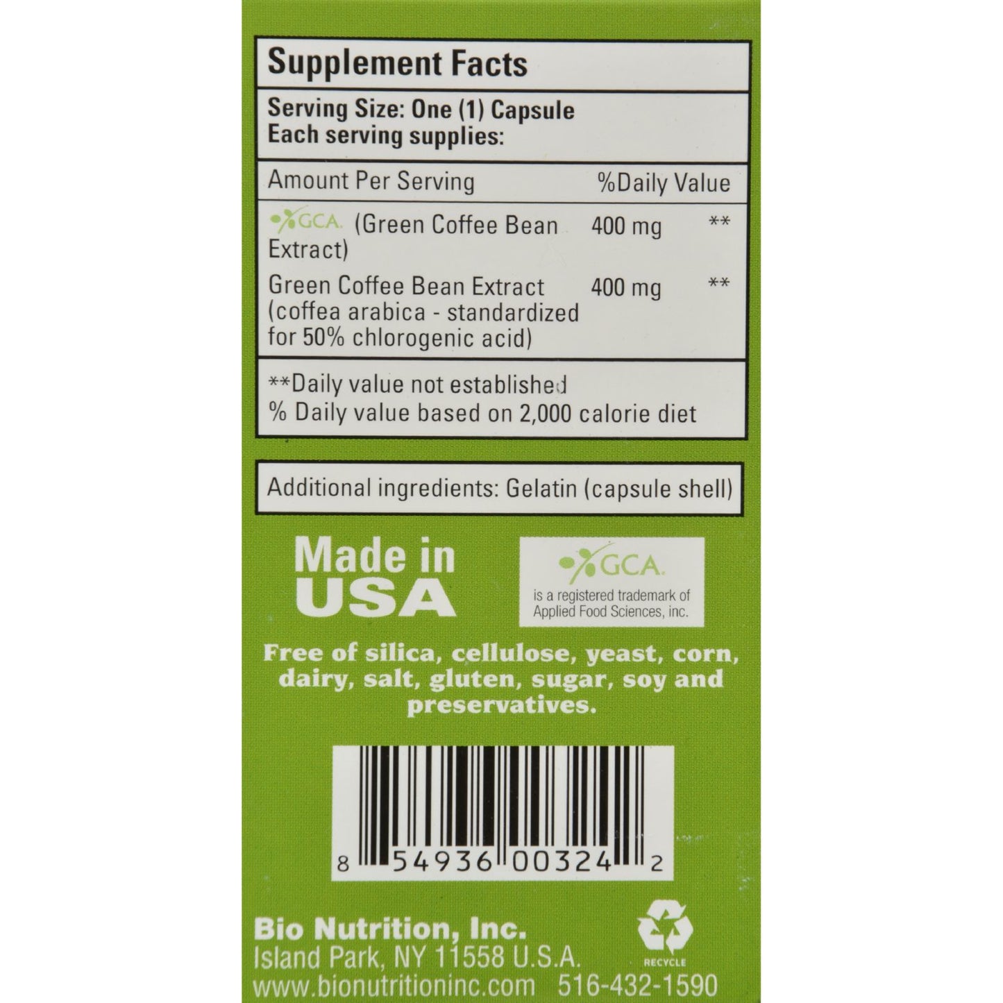 Bio Nutrition - Pure Green Coffee Bean - 50 Gelcaps