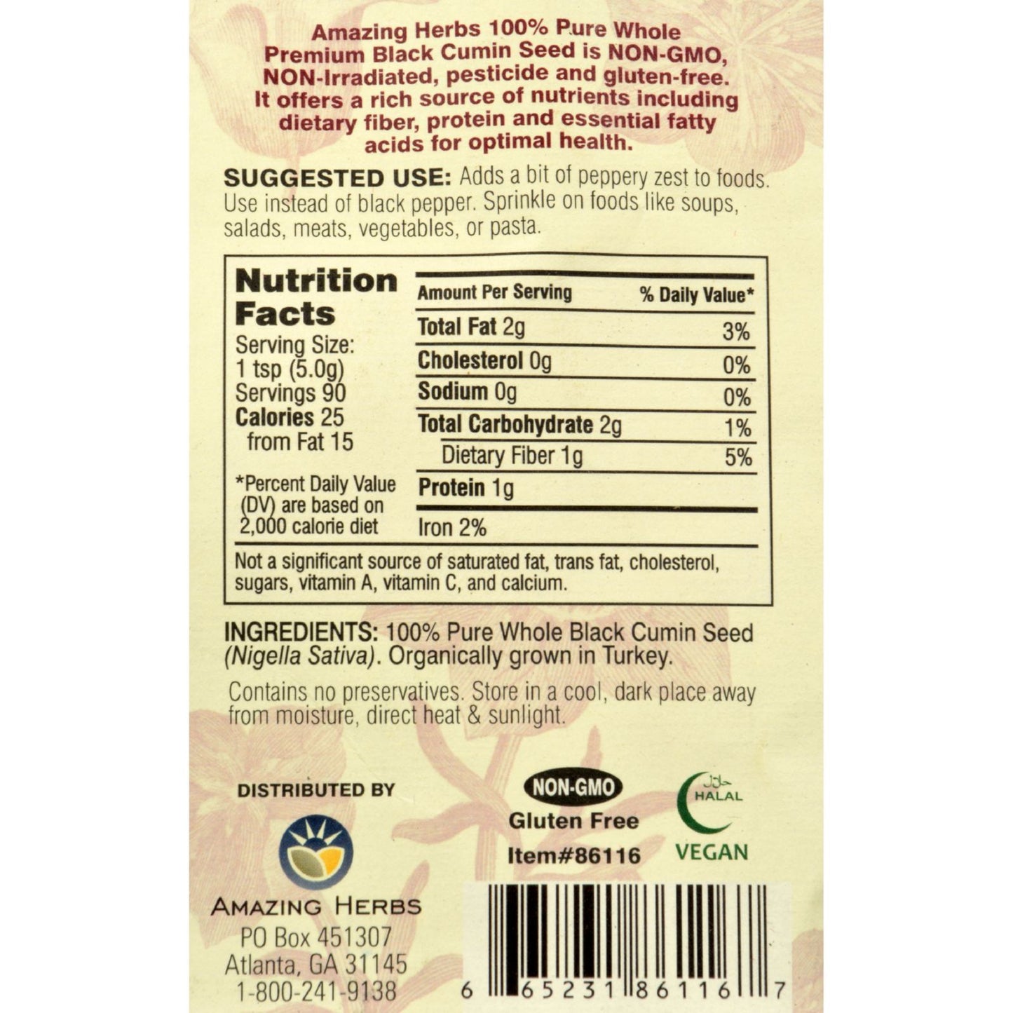 Amazing Herbs - Black Seed Whole Seed - 16 oz