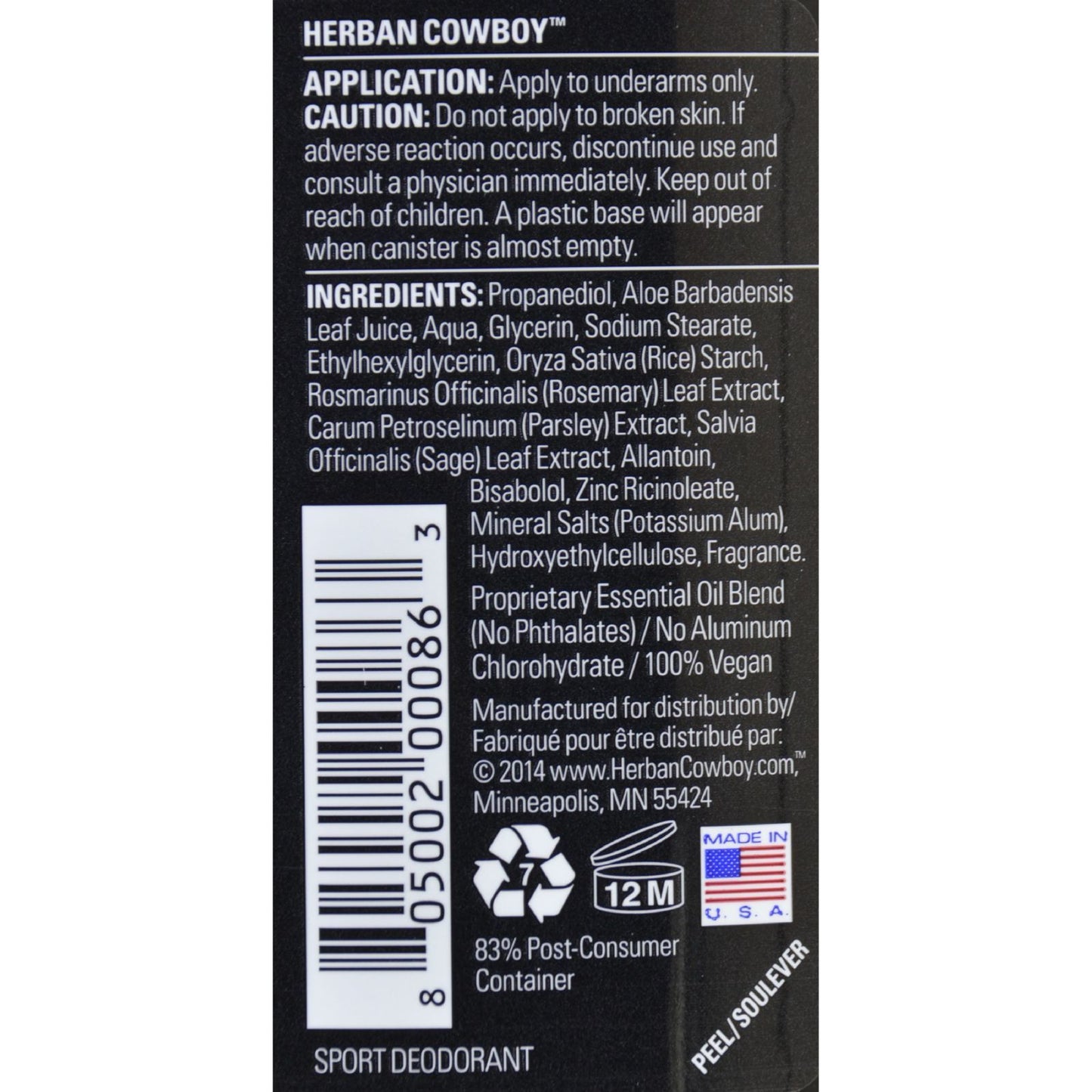 Herban Cowboy Deodorant - Sport Maximum Protection - 2.8 oz
