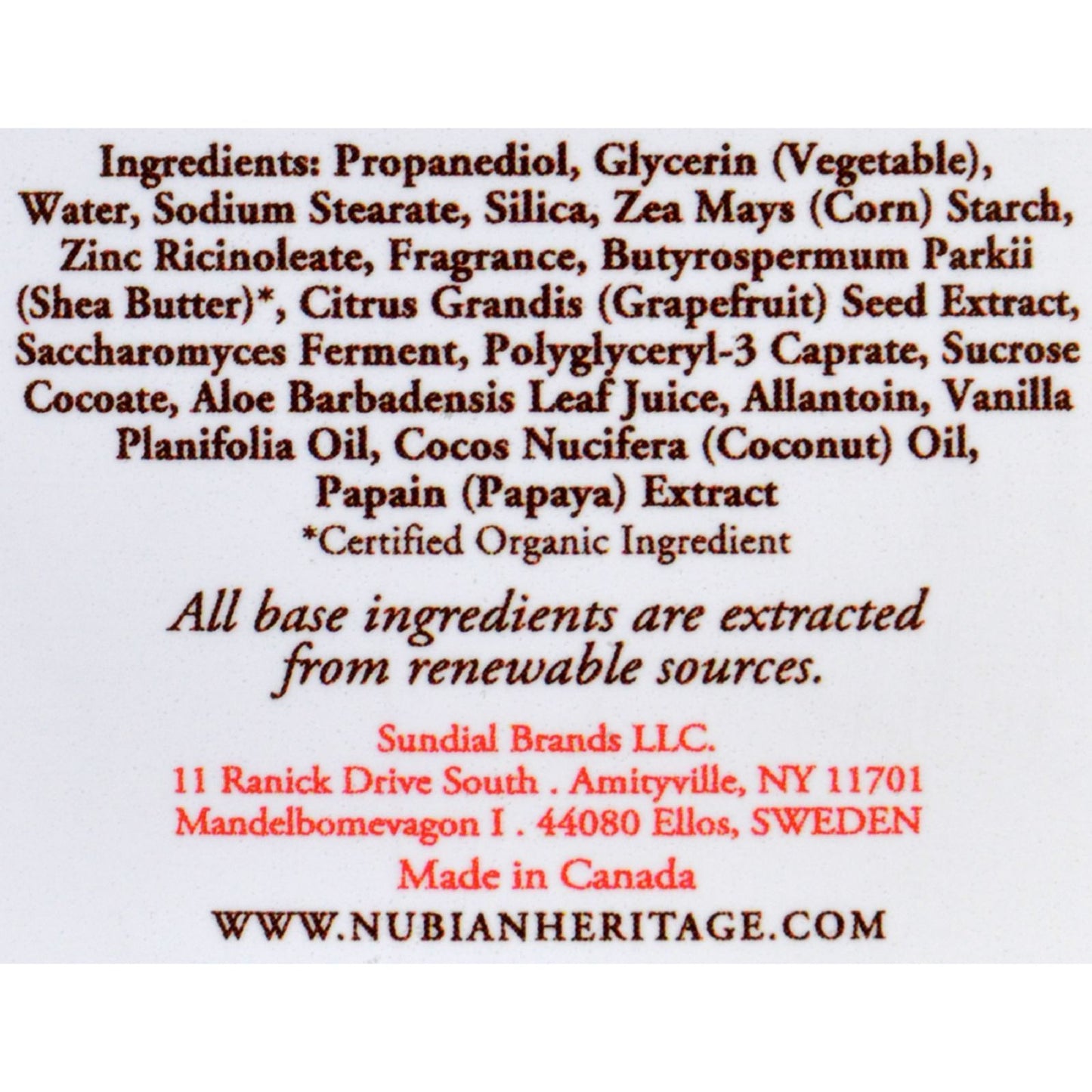 Nubian Heritage Deodorant - All Natural - 24 Hour - Coconut and Papaya - with Vanilla Oil - 2.25 oz