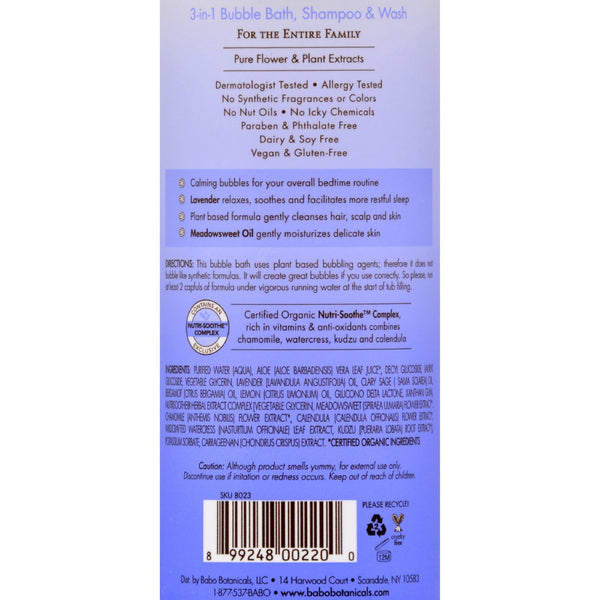 Babo Botanicals - Shampoo Bubblebath and Wash - Calming - Lavender - 15 oz