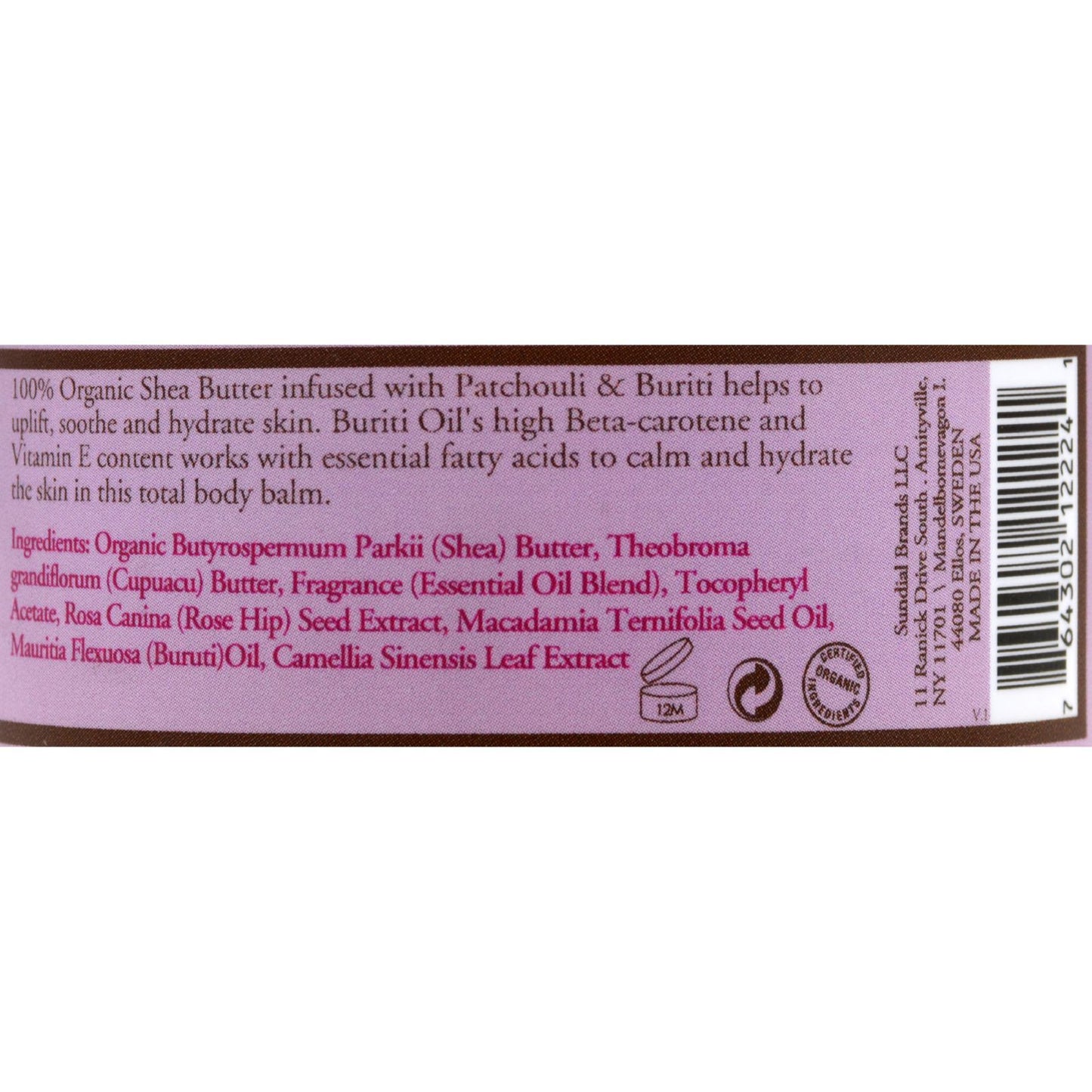 Nubian Heritage Shea Butter - 100 Percent Organic - Patchouli and Buriti - 4 oz