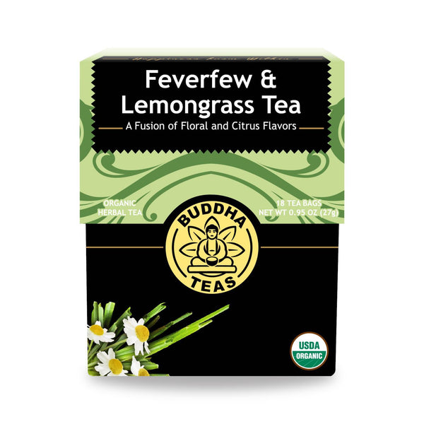 Buddha Teas - Organic Tea - Feverfew and Lemongrass - Case of 6 - 18 Count