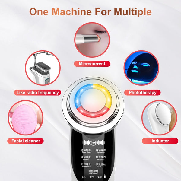 AmazeFan 7in1 Face Massager RF Microcurrent Mesotherapy Electroporation LED Skin Rejuvenation Remover Wrinkle Lifting Beauty